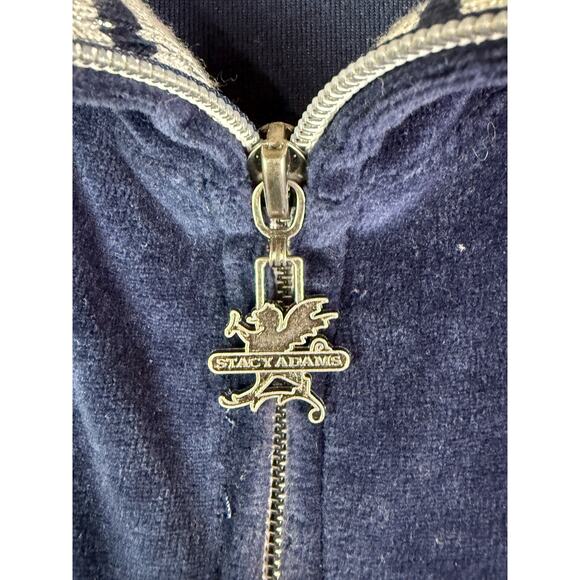 Stacy Adams Velour Track Suit Jacket + Pants Blue Silver Vintage Y2K Mens Large‎ - Picture 4 of 12